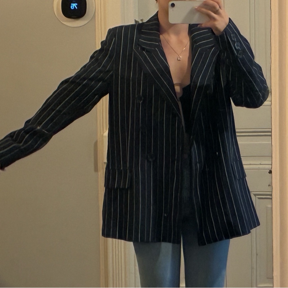Free People Navy Pinstripe Blazer